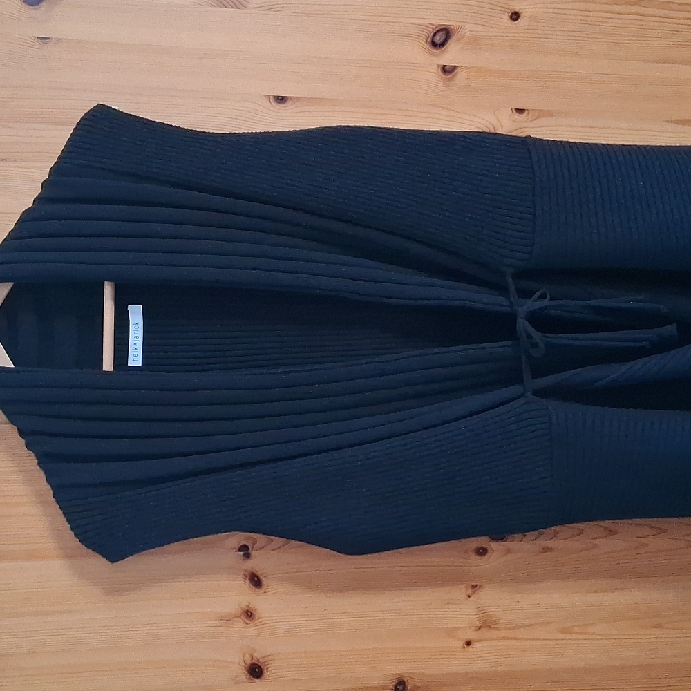 Heikejarick Black Merino Wool Tie Front Quiet Luxury Ribbed Sweater Vest Size M - Picture 3 of 13
